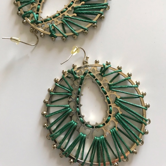 Green round thread drop earrings - Picture 6 of 7